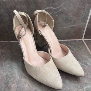 Chase + Chloe Ritz Taupe Faux Suede Ankle Strap Heels
